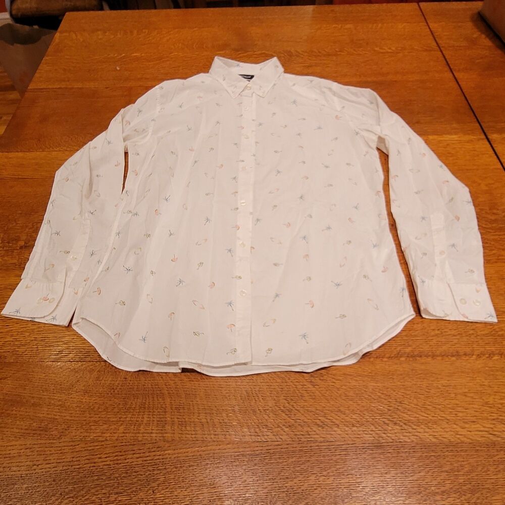 Bonobos Slim Fit Button Up Long Sleeve Shirt White 100% Cotton Beach Print XXL